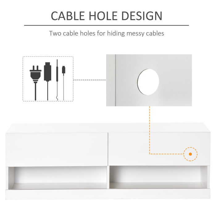 Wall Mount Entertainment Center with LED Lights - High Gloss Media Console with Remote, Storage Compartments - Stylish TV Stand for Modern Home Decor