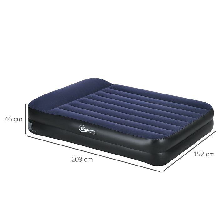 Queen Size Inflatable Air Mattress with Built-in Pump - Deluxe Comfort Design with Integrated Head Support - Ideal for Home Guest Bed or Camping Comfort