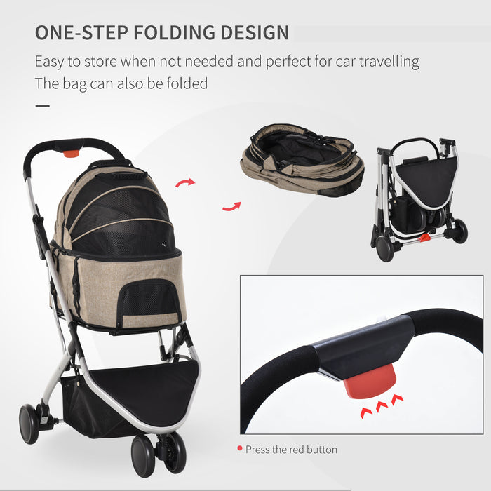 2-in-1 Pet Stroller and Carrier - Detachable, Foldable Dog and Cat Pushchair with Carrying Bag - Perfect for Small Animals, Light Brown Color