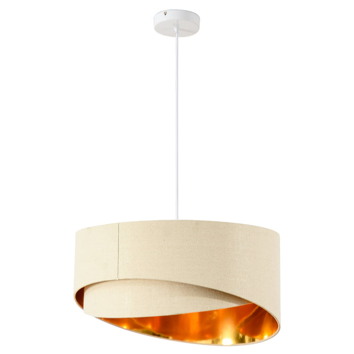 Contemporary Adjustable Pendant Chandelier - Bevel Nested Lampshades with Metal Finish, Beige & Gold - Elegant Lighting for Living Rooms and Bedrooms