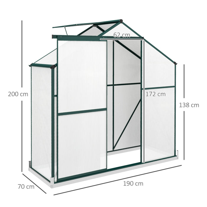 Polycarbonate Walk-In Greenhouse 6x2.5ft - UV-Protected Panels, Rain Gutter, Sliding Door, Ventilation Window, Sturdy Foundation - Ideal for Garden Enthusiasts & Green Thumbs