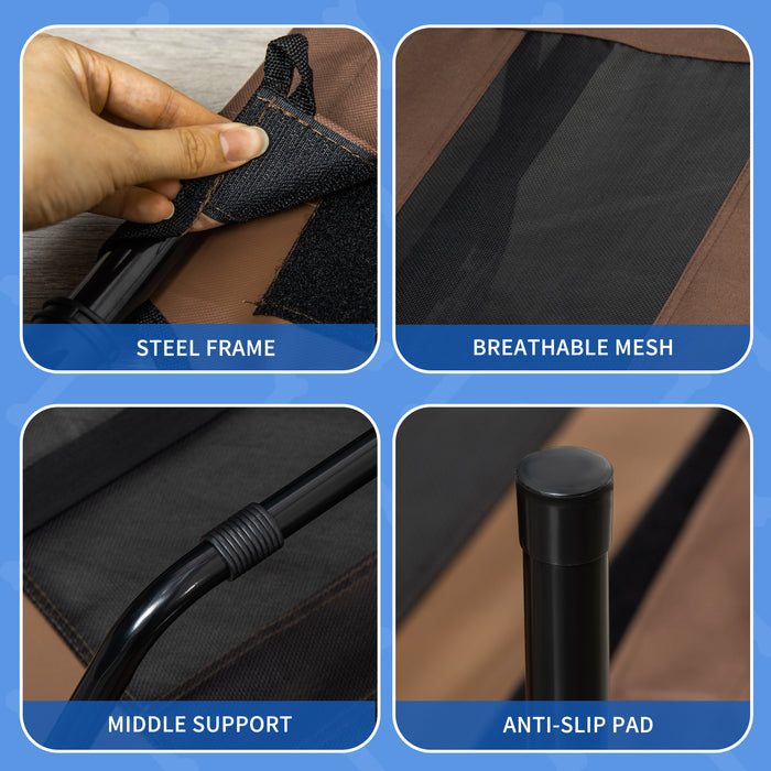 Portable Raised Pet Cot with Breathable Mesh - Cooling Elevated Dog Bed with Non-Slip Rubber Feet - Suitable for Indoor & Outdoor Use in Brown