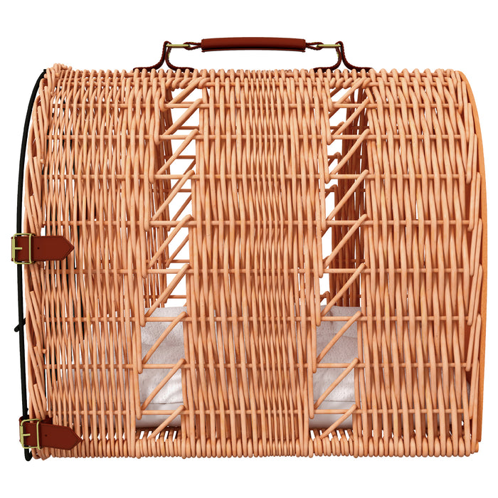 Wicker Cat Carrier Basket with Soft Cushion - Portable Kitten Bed and Pet Cave House, 37x28x29 cm in Orange - Ideal for Comfortable and Cozy Pet Travel & Napping