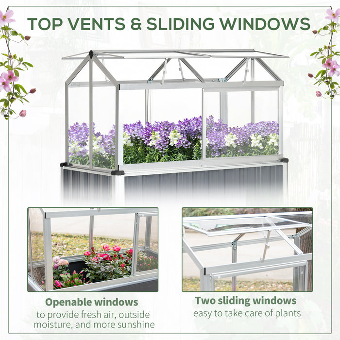 Galvanized Steel Raised Garden Beds with Greenhouse Cover - Durable Planters with Openable Windows for Ventilation - Ideal for Urban Gardening & Season Extension