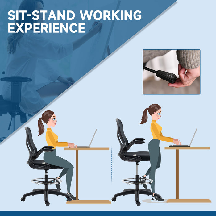 Ergonomic Standing Desk Chair with Adjustable Armrests and Lumbar Support - Includes Footrest Ring for Comfort - Ideal for Home Office and Standing Desks