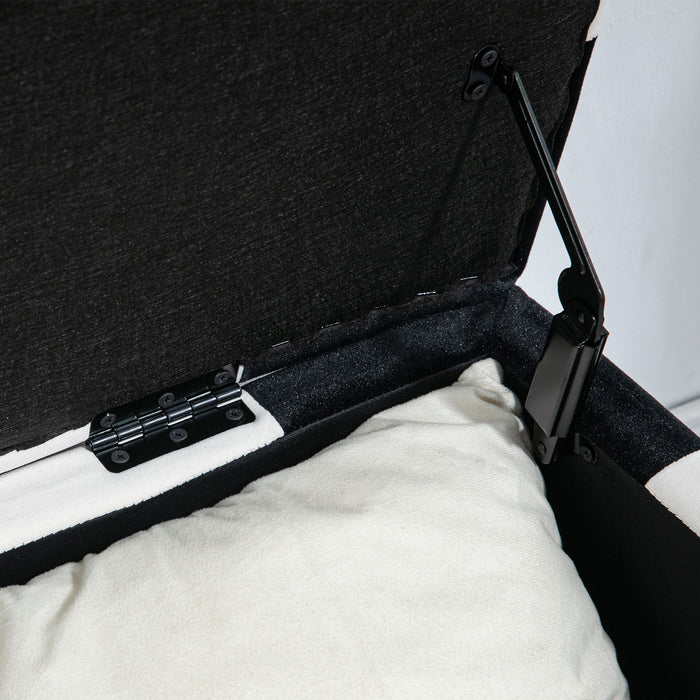 Velvet Storage Ottoman - 114cm Luxury Button-Tufted Footstool, Toy Box with Lid - Elegant Décor for Living Room and Bedroom, White & Black