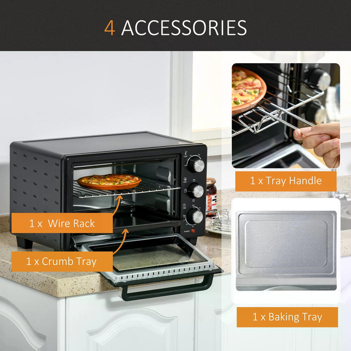 21L Mini Oven Electric Grill - Compact Countertop Toaster with Temperature Control, Timer, Including Baking Tray and Wire Rack, 1400W - Ideal for Small Kitchens and Quick Meal Prep