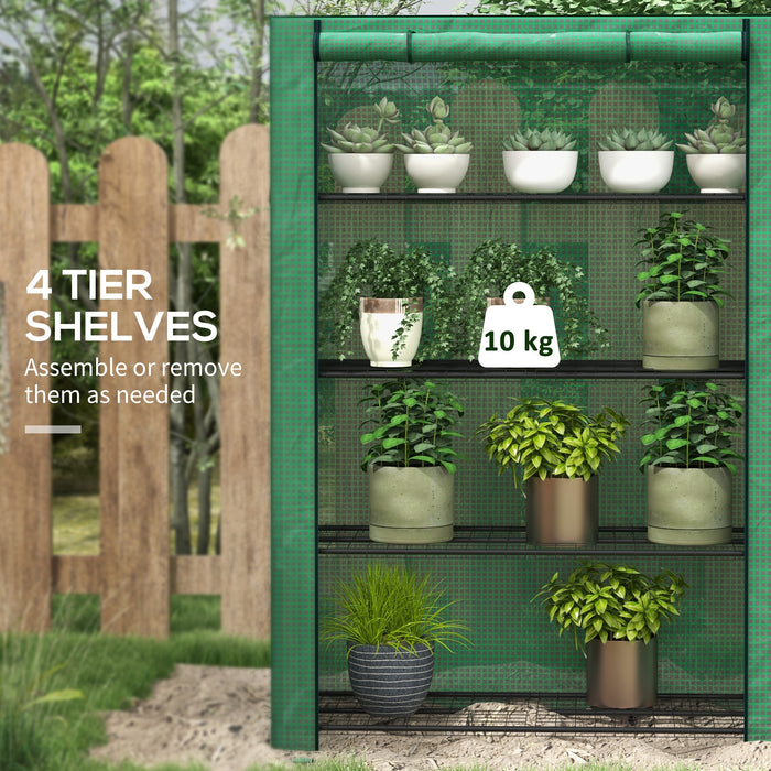 4 Tier Mini Greenhouse - Reinforced PE Cover, Roll-up Door, Wire Shelves, 170x120x50cm - Ideal for Gardeners and Seedling Growth