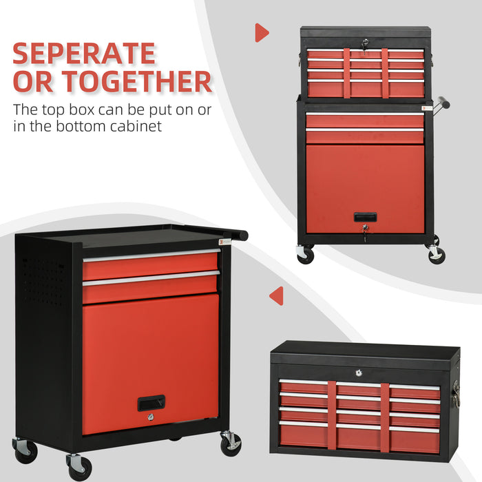 Workshop Trolley Tool Cabinet on Wheels - 6-Drawer Unit with Smooth Ball Bearing Slides, Lockable Roll Cab - Portable Storage Solution for Mechanics and DIY Enthusiasts