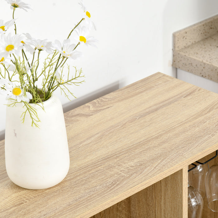 Freestanding 12-Bottle Wine Rack Sideboard - Serving Bar with Glass Holders, Elegant Brown Finish - Ideal for Home Entertainers and Wine Enthusiasts