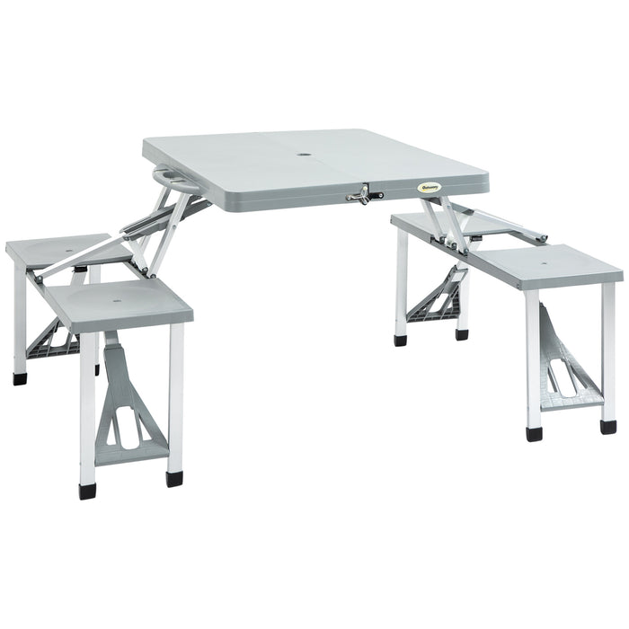 Foldable 4-Kids Outdoor Picnic Table - Compact Camping Set with Seats and Umbrella Hole - Ideal for Travel, Family Picnics & Garden Use