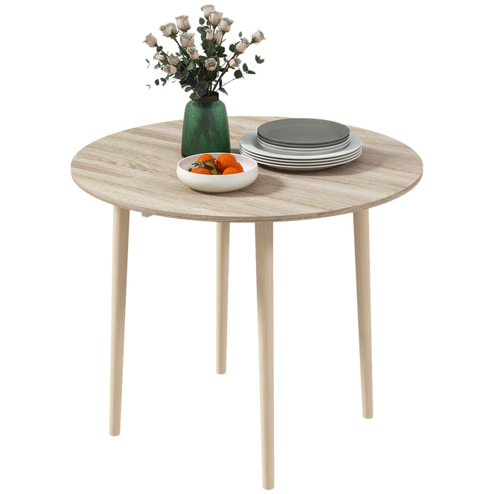 Round Drop-Leaf Folding Dining Table - Space-Efficient Wood Kitchen Table with Sturdy Legs - Ideal for Small Dining Areas, Natural Finish
