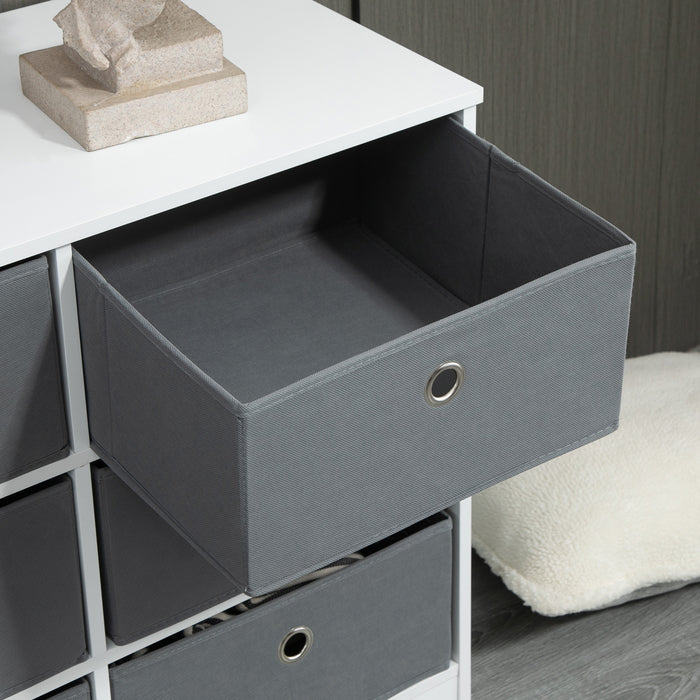 Fabric Dresser Storage Organizer - 6-Drawer Chest for Bedroom, Living Room, Hallway in White and Grey - Space-Saving Solution for Clothes and Accessories