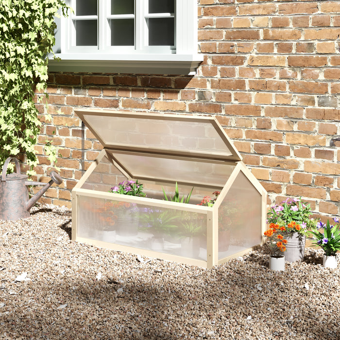 Garden Grow House Wooden Cold Frame - Polycarbonate Greenhouse with Openable Top, 90x52x50cm - Ideal for Flowers, Vegetables & Plants Cultivation