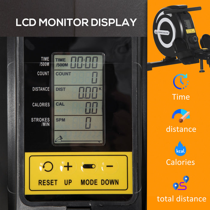 Adjustable Magnetic Rowing Machine - Digital LCD Monitor, Built-in Wheels for Easy Movement - Ideal for Full-Body Workout at Home or Gym