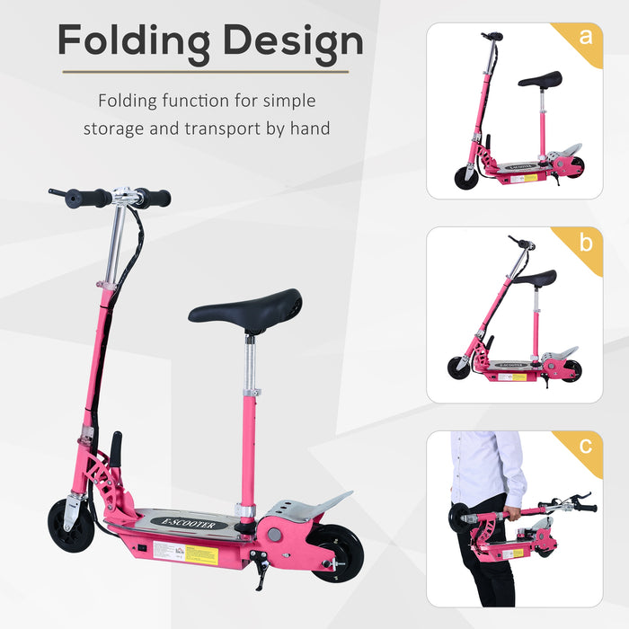 120W Foldable Electric Scooter for Teens - Kids' Power Ride with 24V Rechargeable Battery, Adjustable Height - Outdoor Fun in Pink