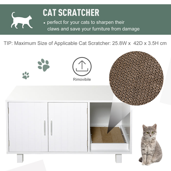 Wooden Cat Litter Box Enclosure - Multi-Functional Litter Box House with Scratching Pad and Magnetic Door - Stylish Nightstand for Cat Privacy and Home Decor