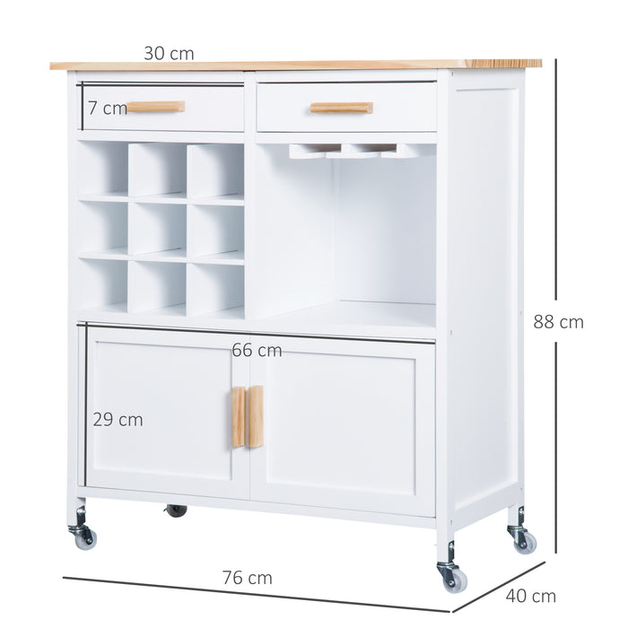 Kitchen Serving Trolley - Rolling Sideboard Island with Storage, Drawers, Doors, and Wine Racks - Portable Utility Cart for Dining and Entertainment