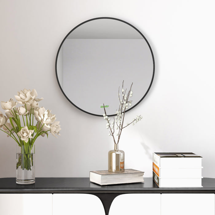 Aluminium-Framed Round Wall Mirror 50x50 cm - Sleek Modern Bathroom & Makeup Accessory, Black - Ideal for Elegant Washrooms and Living Spaces