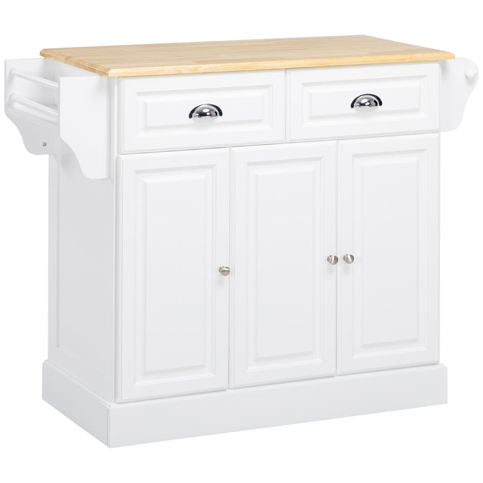 Rolling Kitchen Serving Cart with Rubber Wood Top - Island Storage, Towel Rack, and Drawer Cabinet Combo - Ideal for Home Organization and Meal Prep