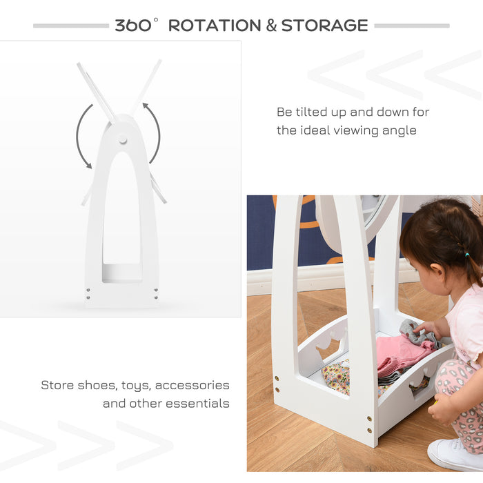 360° Rotating Full-Length Free Standing Mirror with Storage - Kid-Friendly MDF Child’s Dressing Mirror - Ideal for Ages 3-8, Dimensions: 40L x 30W x 104H cm