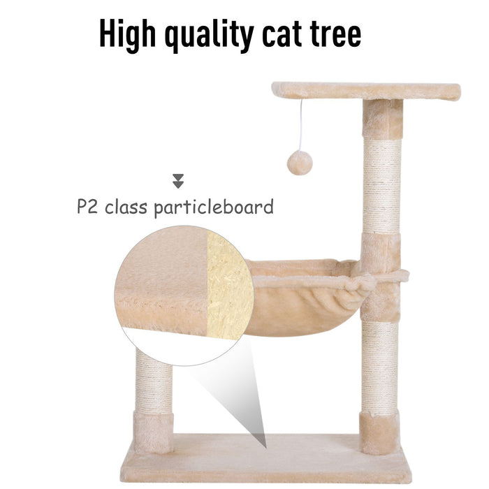 Cat Tree with Hammock and Sisal Posts - 70cm 2-Tier Scratching Stand with Dangling Toy - Ideal for Cat Scratching, Climbing & Relaxing