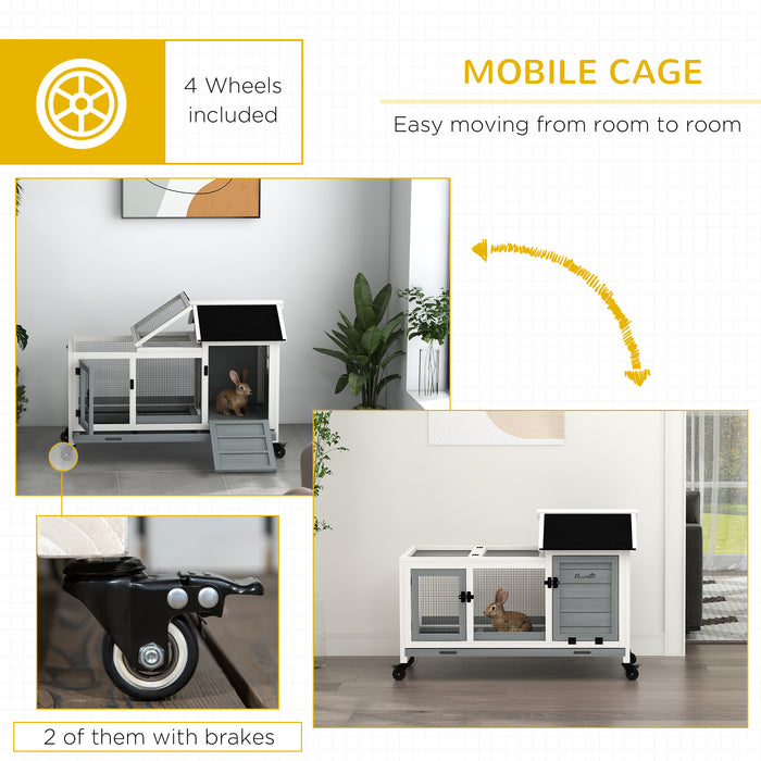 Wooden Pet Habitat - Rabbit Hutch and Guinea Pig Cage with Removable Tray and Wheels - Ideal for Small Animal Comfort and Easy Mobility