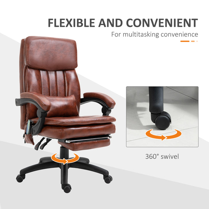 Ergonomic High Back Gaming Chair with Massage & Footrest - Adjustable Reclining Office Recliner, PU Leather, Brown - Comfort for Gamers and Professionals