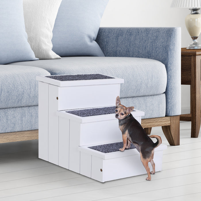 3-Step Wood Pet Stairs - Carpeted Steps for Cats & Small Dogs, Non-Slip Surface, Compact Design - Ideal for Pet Mobility & Home Space Efficiency