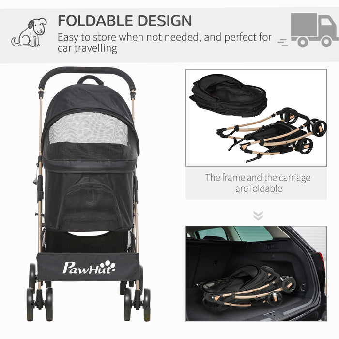 Detachable 3-in-1 Pet Stroller with Rain Cover - Cat and Dog Pushchair, Foldable Travel System with Universal Wheels and Brake System - Pet Owners, Outdoor Comfort Transport