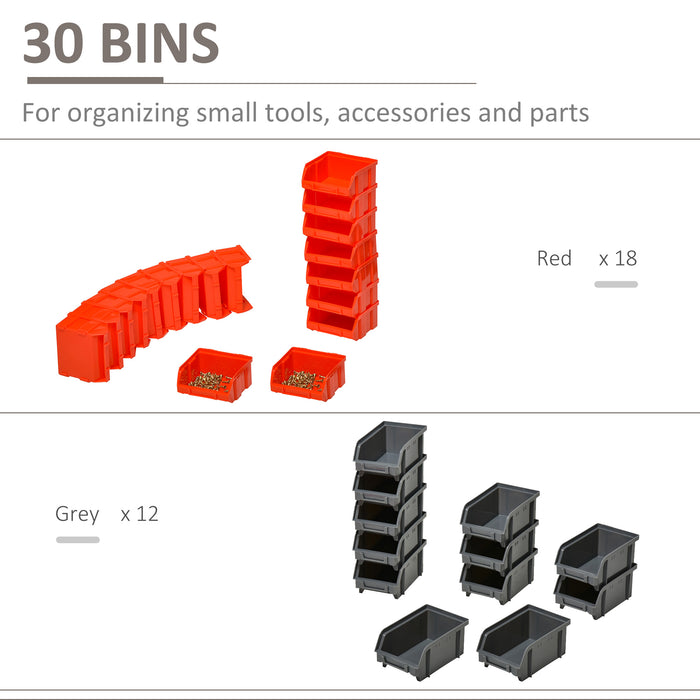 30-Slot PP Wall Organizer for Tools and Hardware - Versatile Red/Grey Storage Solution - Ideal for Workshop Organization and Clutter Reduction