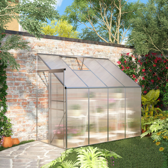 Heavy Duty Aluminium Walk-In Greenhouse - Polycarbonate Panels with Roof Vent, Silver, 253x127x220cm - Ideal for Growing Plants, Herbs & Vegetables