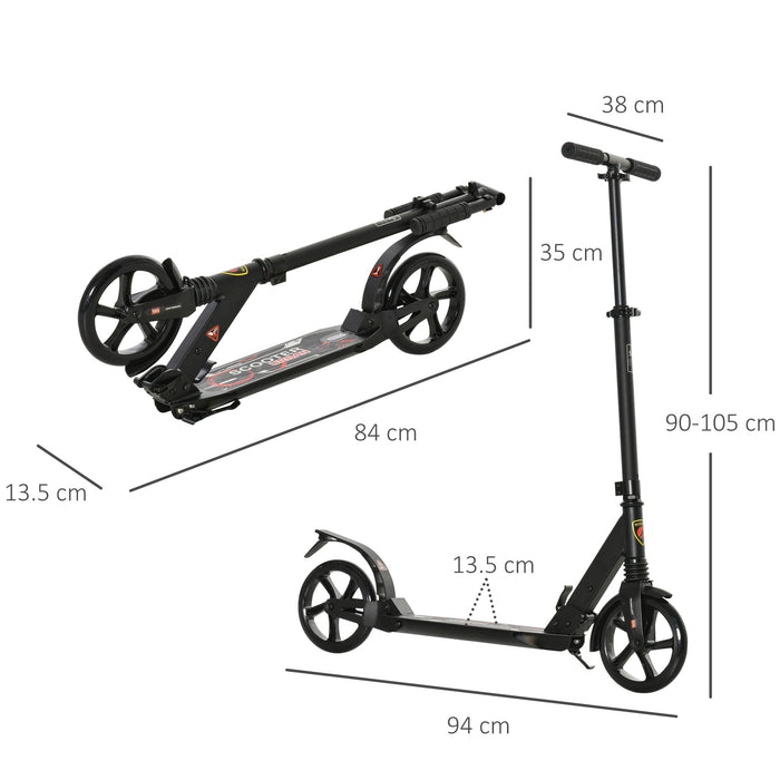 Kick Scooter with 2 Large Wheels - Adjustable Folding Design for Teens & Adults 14+ - Smooth Ride for Urban Commuting and Fun