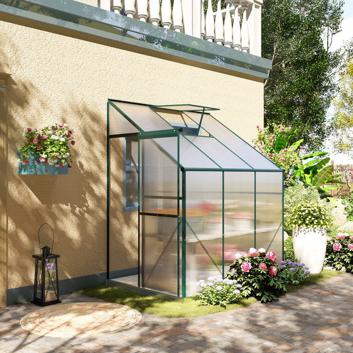 Heavy Duty Aluminium Walk-In Greenhouse - Polycarbonate Panels with Roof Vent, Green, 192x127x220 cm - Ideal for Plants, Herbs & Vegetables Gardening Enthusiasts