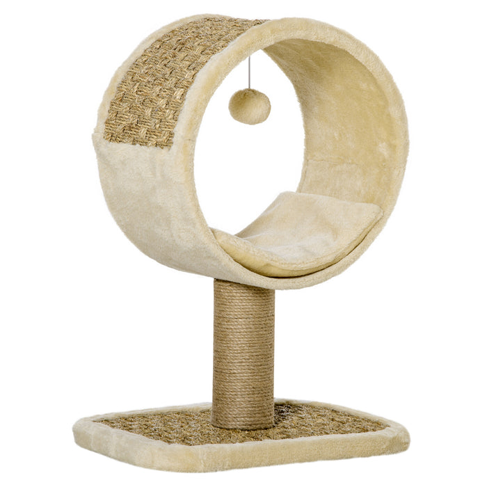 Indoor Cat Entertainment Oasis - Compact 56cm Cat Tree with Scratching Post, Play Tunnel & Hanging Ball - Perfect Play Structure for Kittens & Small Cats with Cozy Cushion, Beige