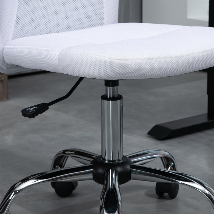 Mesh Swivel Office Chair with Adjustable Height - Armless Ergonomic Computer Desk Chair, White - Ideal for Comfortable Studying & Home Office Use