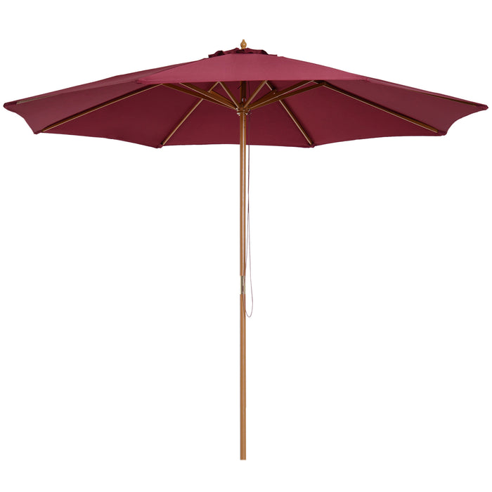 Premium Bamboo Wooden Market Patio Umbrella - Sturdy 8-Rib Outdoor Sunshade Canopy in Wine Red - Elegant Garden Parasol for UV Protection and Comfort