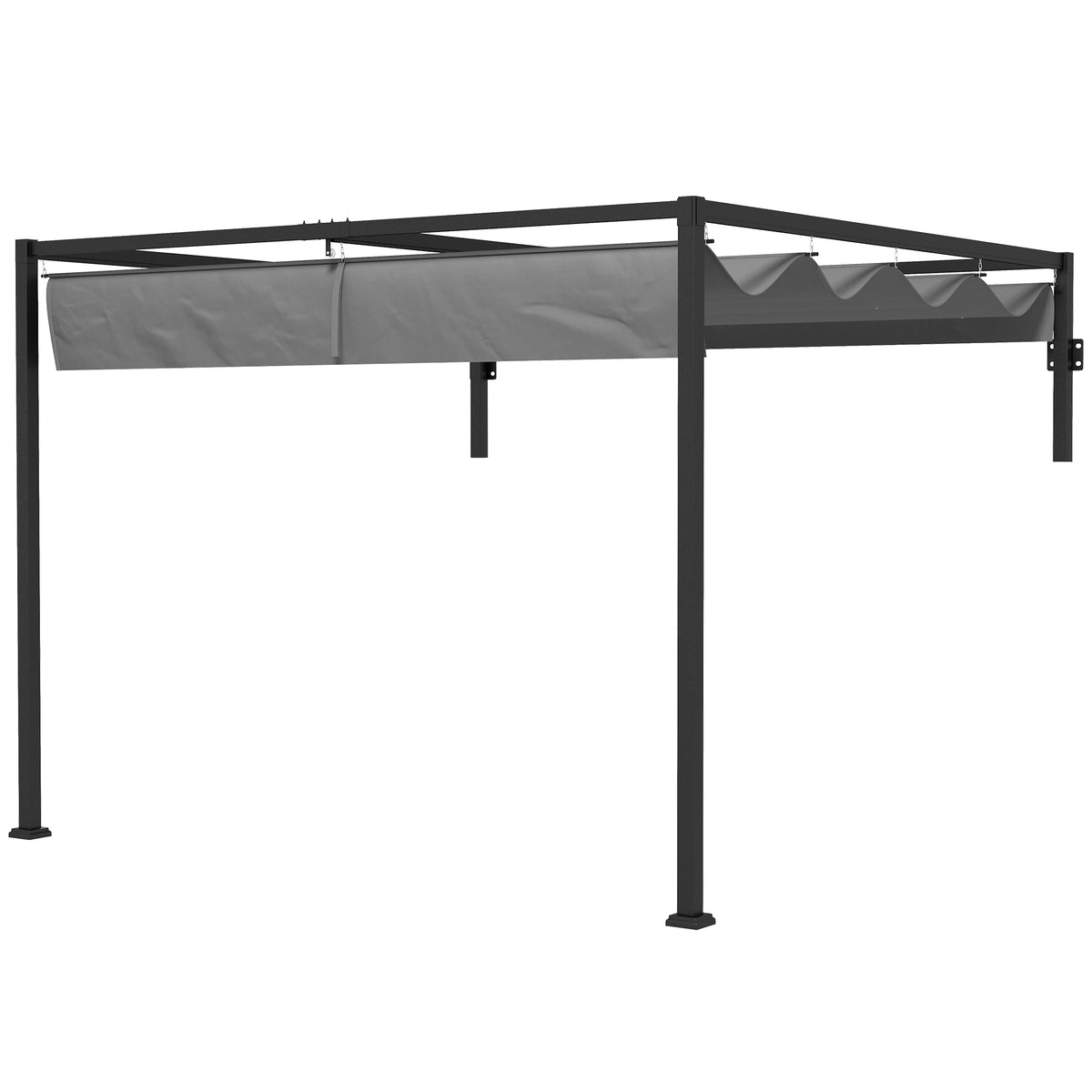 Lean-to Pergola 2x3m - Metal Frame with Retractable Canopy for Outdoor Shelter - Ideal for Backyard Grilling, Garden Relaxation, and Patio Deck Enhancement