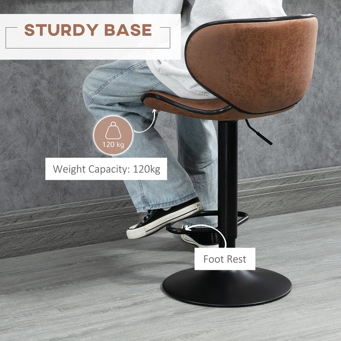 Microfiber Swivel Bar Stools - Adjustable Height Armless Chairs, Set of 2, Brown - Perfect for Kitchen Counter and Home Bar Seating