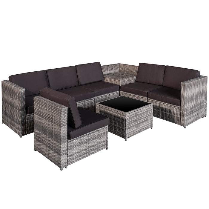 6-Seater Rattan Sofa Set - Outdoor Patio Furniture with Table and Cushions, 8 Pieces - Ideal for Garden Seating and Dining