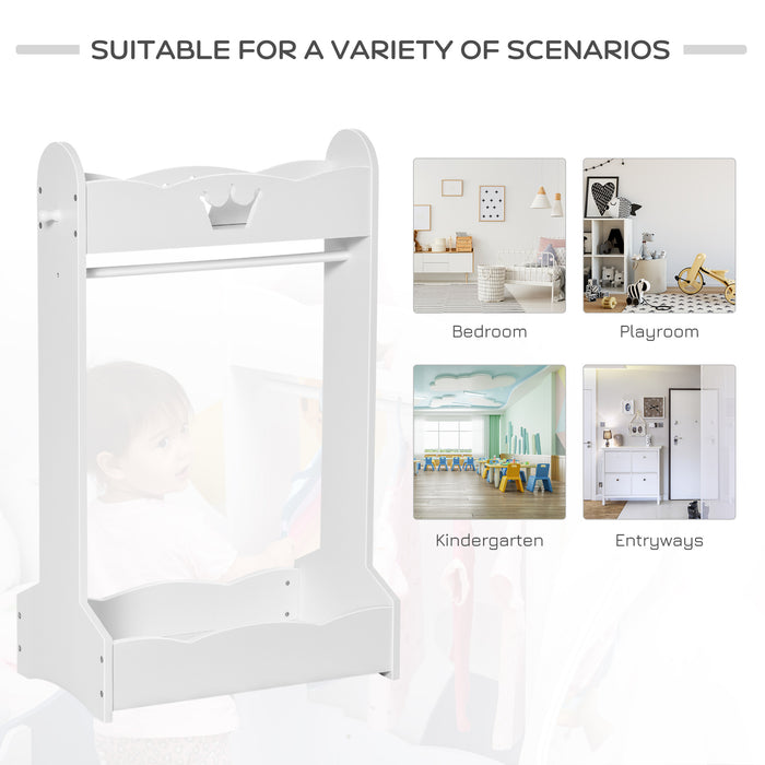 Children's Freestanding Wardrobe with Shelves - Wooden Clothes Rack and Hall Tree for Kids - Ideal Storage Solution for 3-8 Years Old Toddlers