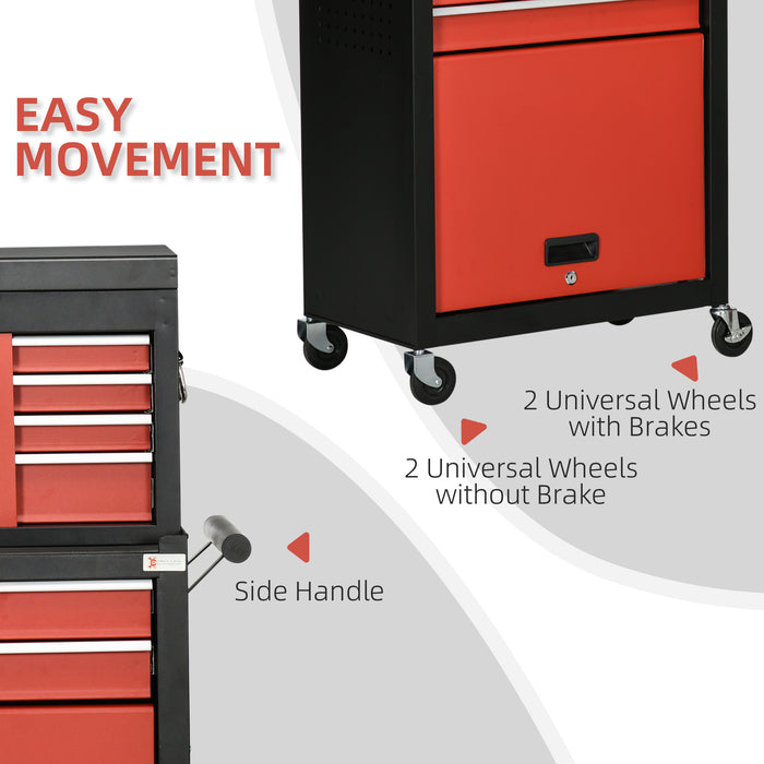 Workshop Trolley Tool Cabinet on Wheels - 6-Drawer Unit with Smooth Ball Bearing Slides, Lockable Roll Cab - Portable Storage Solution for Mechanics and DIY Enthusiasts