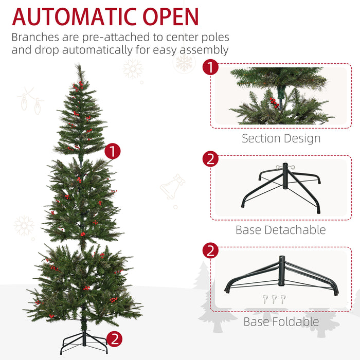 Artificial Pencil Christmas Tree with Lifelike Foliage - Lush Branches, Vibrant Red Berries, Easy Auto-Open Feature - Ideal for Compact Spaces and Holiday Decor