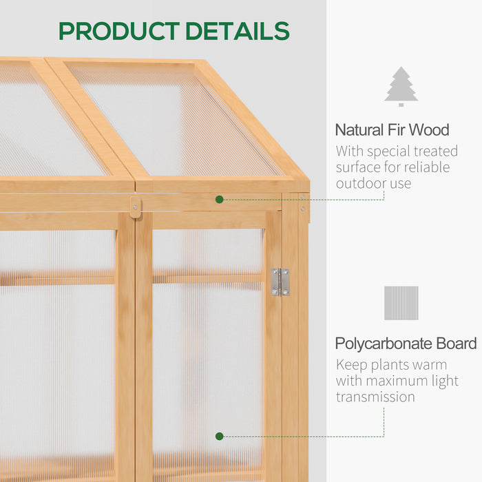 Cold Frame Wooden Greenhouse - Polycarbonate Semi-Transparent Glazing with Openable Lid and Double Doors - Ideal for Season Extension & Protecting Seedlings, 70x50x120cm, Brown