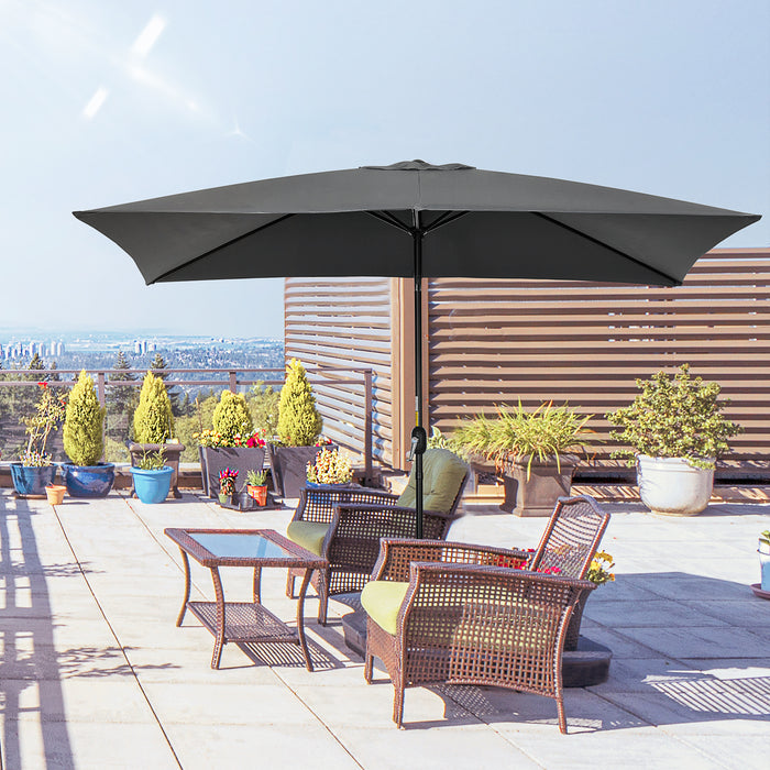 Aluminum Tilt Crank Patio Parasol - 3x2m Rectangular Garden Umbrella with Steel Canopy in Black - Outdoor Sun Shade for Garden, Patio & Deck Areas