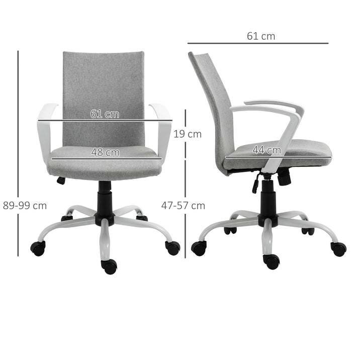 Linen Swivel Office Chair - Ergonomic Computer Desk Task Chair with Adjustable Height, Armrests, and Wheels - Ideal for Home Study and Office Comfort