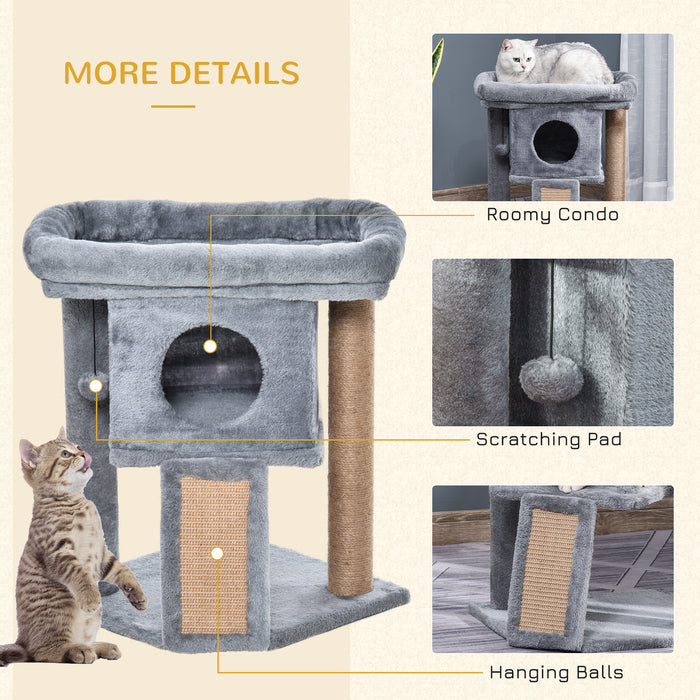 Cat Climbing Tower with Jute Scratching Pad - Indoor Activity Center with Perch, Bed, Condo, and Ball Toy - Ideal for Kittens and Cats for Play and Rest, 40x40x57cm, Grey