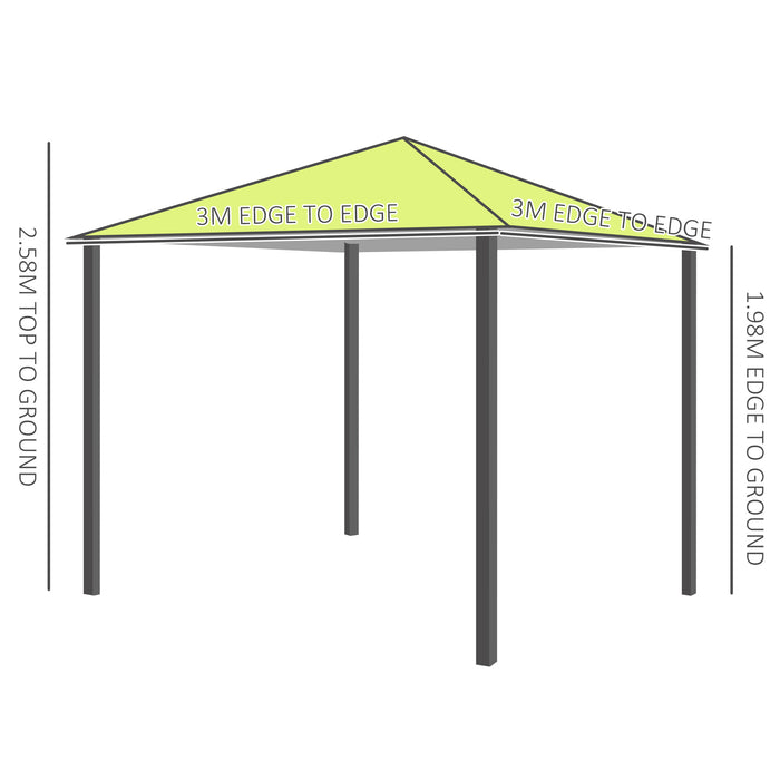 Metal Garden Gazebo, 3m x 3m, Lemon Green - Sturdy Outdoor Shelter with Elegant Design - Ideal for Backyard Entertaining & Protection from Elements