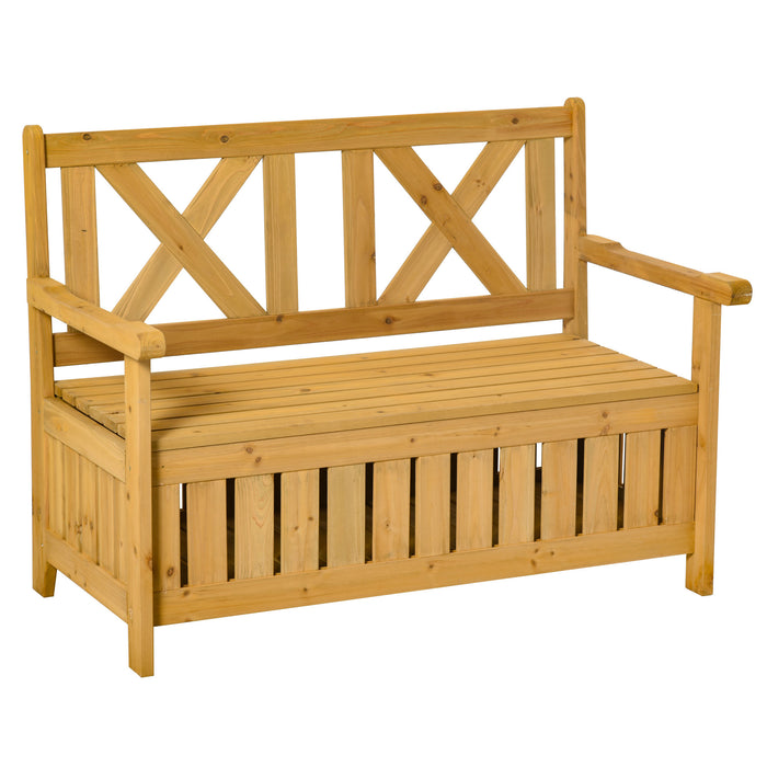 Wooden Garden Storage Bench - 2-Person Patio Seat with High Back and Armrests - Outdoor Seating Solution with Hidden Chest