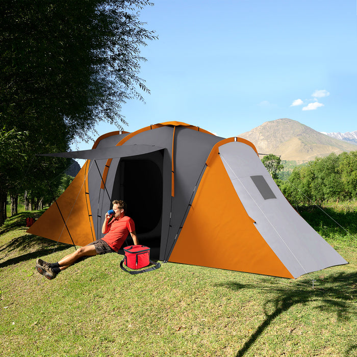 Extra Spacious Tunnel Tent - 2-Bedroom Camping Shelter with Living Space, 2000mm Waterproof - Ideal for 4-6 People, Easy Transport with Carry Bag, Vibrant Orange